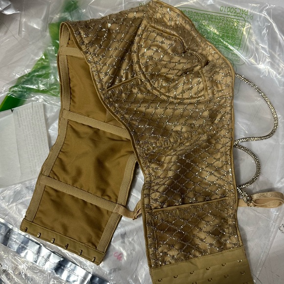 For Love & Lemons Glitter Grid Bustier Top in Gold NWOT Size S - Picture 5 of 10